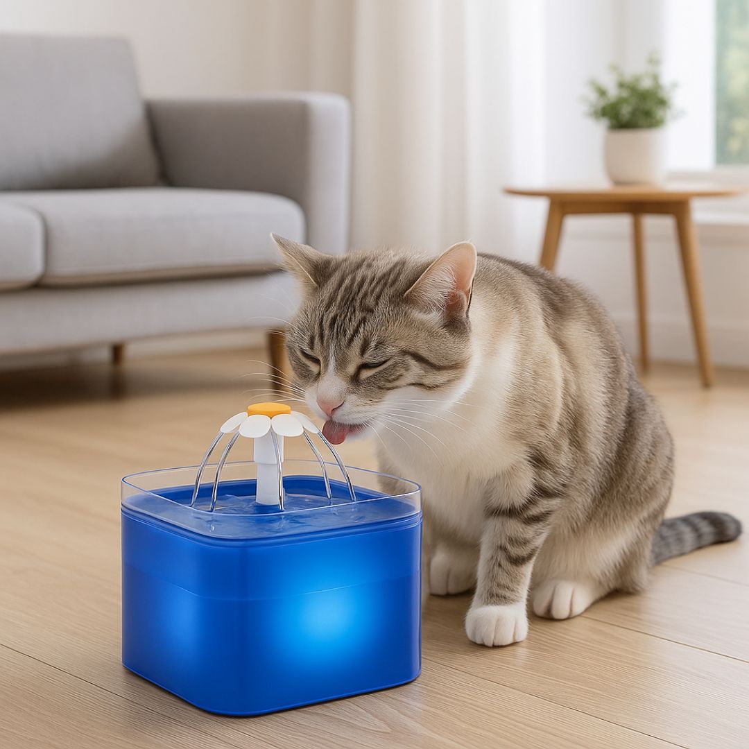 fontaine-a-eau-chat-bleue