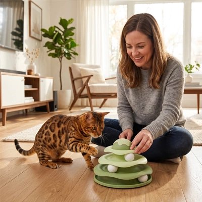 Jouet pour Chat avec une femme et son chat