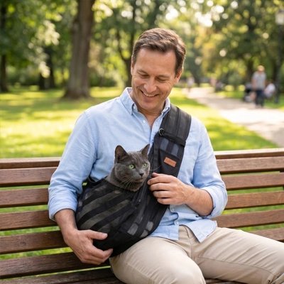 Sac de transport Chat homme sur un banc